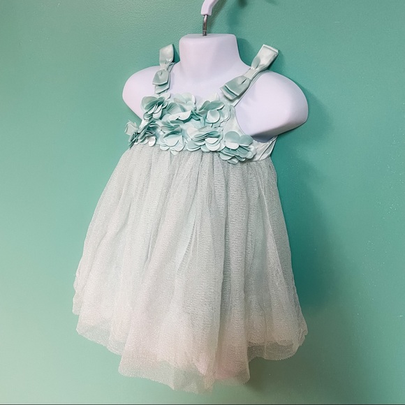 Gap Baby Girl Turquoise Floral Bow Tulle Formal Dress Baby Size 6-12M - Picture 4 of 8